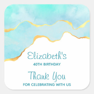 Adesivo Quadrado Verde tropical tranquilo com aniversário Dourado n