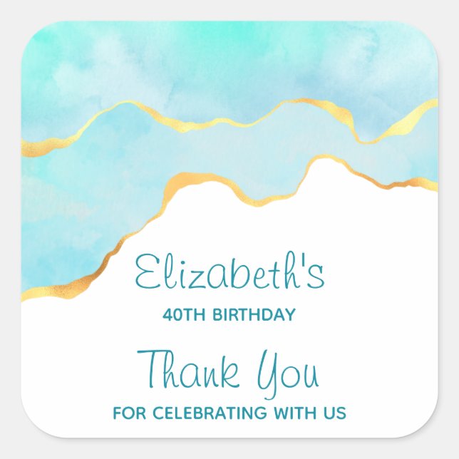 Adesivo Quadrado Verde tropical tranquilo com aniversário Dourado n (Frente)