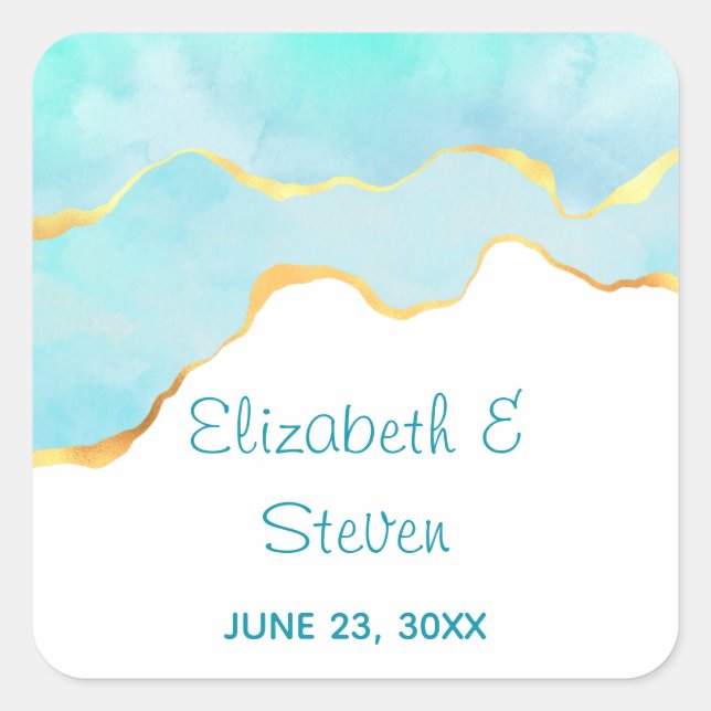 Adesivo Quadrado Verde tropical tranquilo com casamento Dourado na  (Frente)