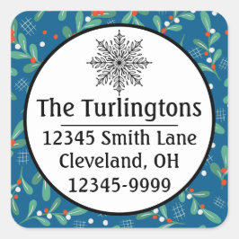 Adesivo Quadrado Verdes Natal com Holly Berries Azul Branco