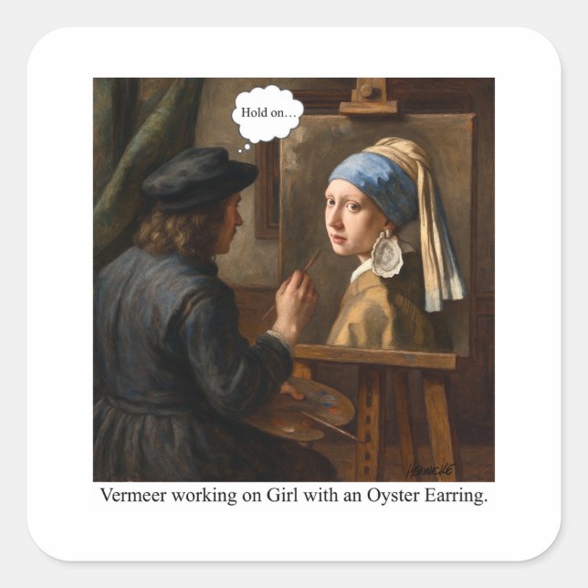 Adesivo Quadrado Vermeer working on Girl with Oyster Earring. (Frente)
