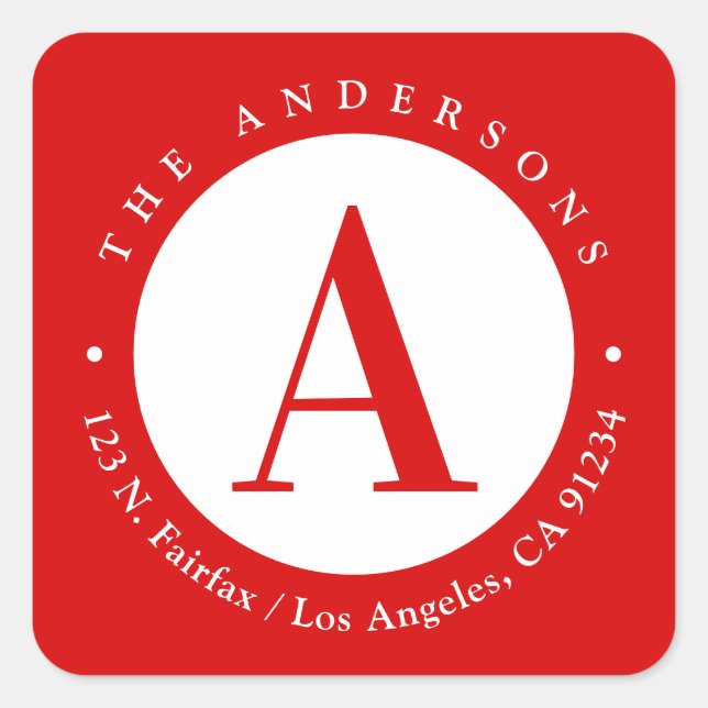 Adesivo Quadrado Vermelha | Circular Monograma Endereço de Devoluçã (Frente)