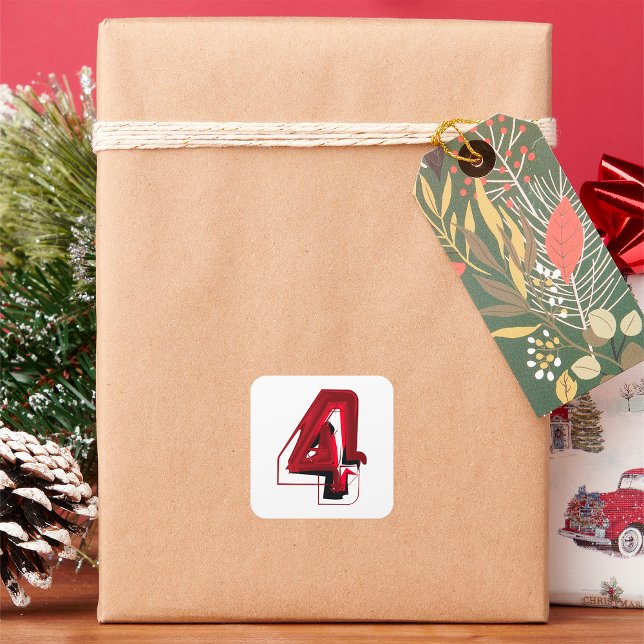 Adesivo Quadrado Vermelho Abstrato e preto - Número 4 (Criador carregado)