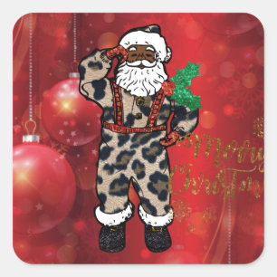 Adesivo Quadrado vermelho africano de claus do leopardo do papai