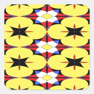 Adesivo Quadrado Vermelho, Amarelo, Preto, Caleidoscópio Azul