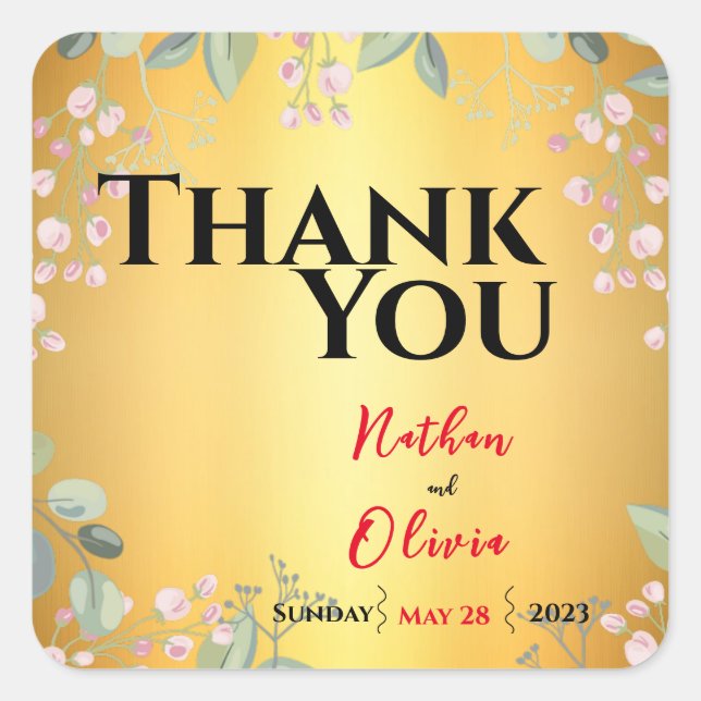 Adesivo Quadrado Vermelho com Casamento Dourado (Frente)