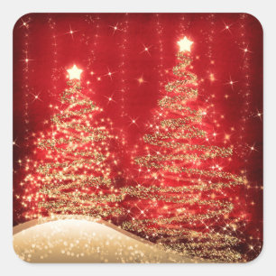 Adesivo Quadrado Vermelho de Árvores Estimulantes de Natal Elegant