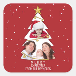 Adesivo Quadrado Vermelho de Colagem de Fotos da Árvore de Natal Mo