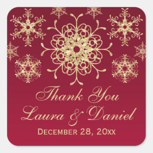Adesivo Quadrado Vermelho, Dourado brilho, Vinheta de Casamento Sno