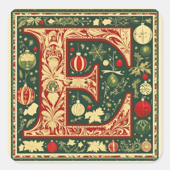 Adesivo Quadrado Vermelho e Creme com Vermelho e Verde Natal (Frente)