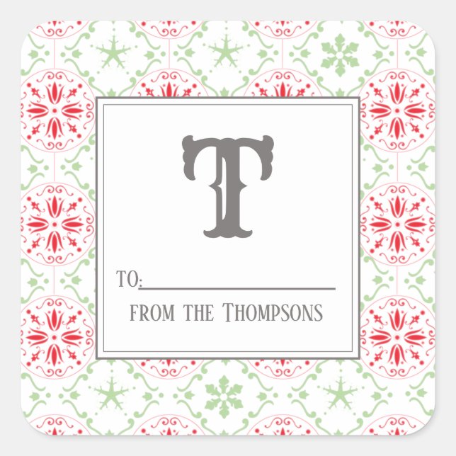 Adesivo Quadrado Vermelho Elegante de Natal e Verde para De (Frente)