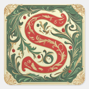 Adesivo Quadrado Vermelho Festivo e Verde - Letra S Acentos de Nata
