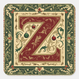 Adesivo Quadrado Vermelho festivo Z com vegetação natalícia