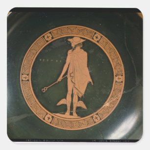 Adesivo Quadrado Vermelho-figura grega copo, descrevendo o deus