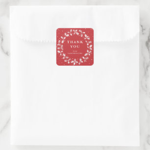 Adesivo Quadrado Vermelho Obrigado Natal Holly Wreath