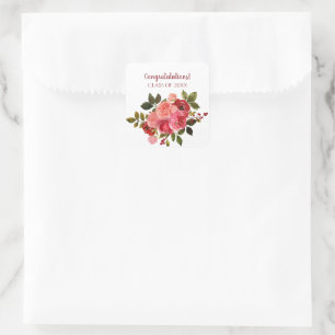 Adesivo Quadrado Vermelho Rosa Floral Rosa Graduação