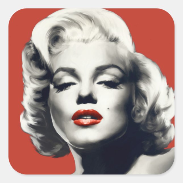 Adesivo Quadrado Vermelho sobre Lábios Vermelhos Marilyn (Frente)