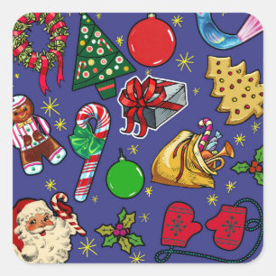 Adesivo Quadrado Vermelhos Vermelhos Azuis Coloridos da Vintagem de