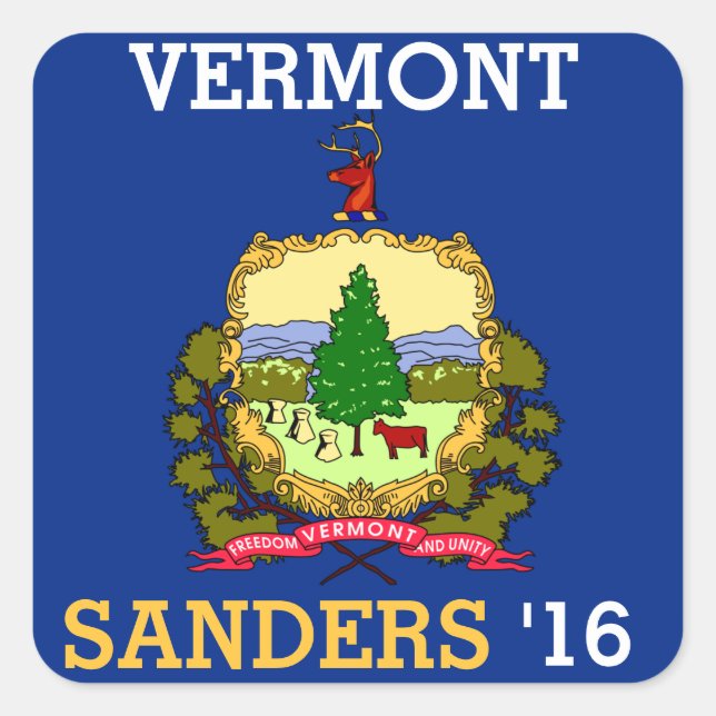 Adesivo Quadrado Vermont para Bernie Sander para o Presidente 2016 (Frente)