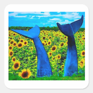 Adesivo Quadrado Vermont Whale Tails with Sunflowers Sticker
