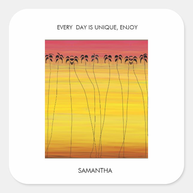 Adesivo Quadrado Verões tropicais e silhuetas de coco (Frente)