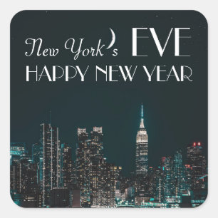 Adesivo Quadrado Véspera de Nova York, Feliz ano novo