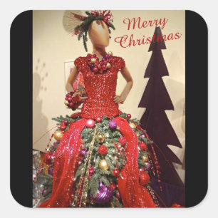 Adesivo Quadrado Vestido Afrocêntrico de Mannequin Árvore de Natal