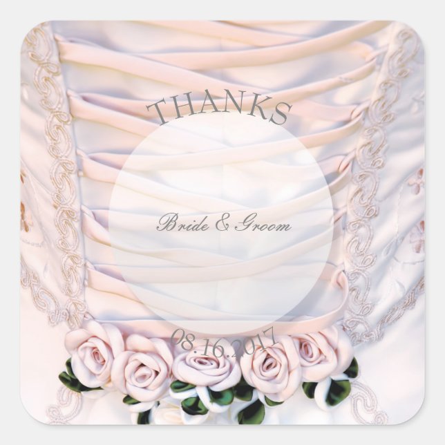 Adesivo Quadrado Vestido Branca com Casamento Rosa (Frente)