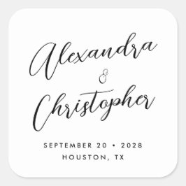 Adesivo Quadrado Vestido de Caligrafia Elegante Nomes de Casamento