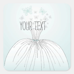 Adesivo Quadrado Vestido de Casamento de Borboletas Brancas Azuis