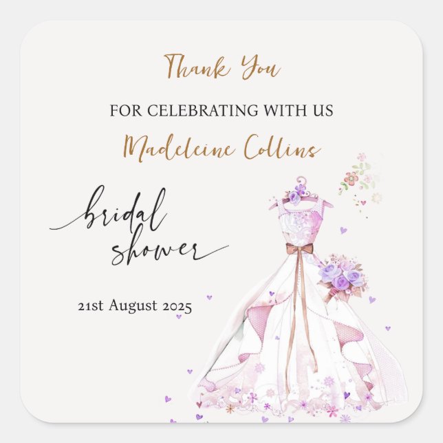 Adesivo Quadrado Vestido de casamento de Chá de panela personalizad (Frente)