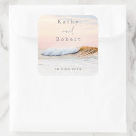 ADESIVO QUADRADO VESTIDO DE CASAMENTO DE PRAIA | ONDAS DE OCEANO