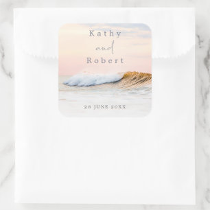 ADESIVO QUADRADO VESTIDO DE CASAMENTO DE PRAIA   ONDAS DE OCEANO