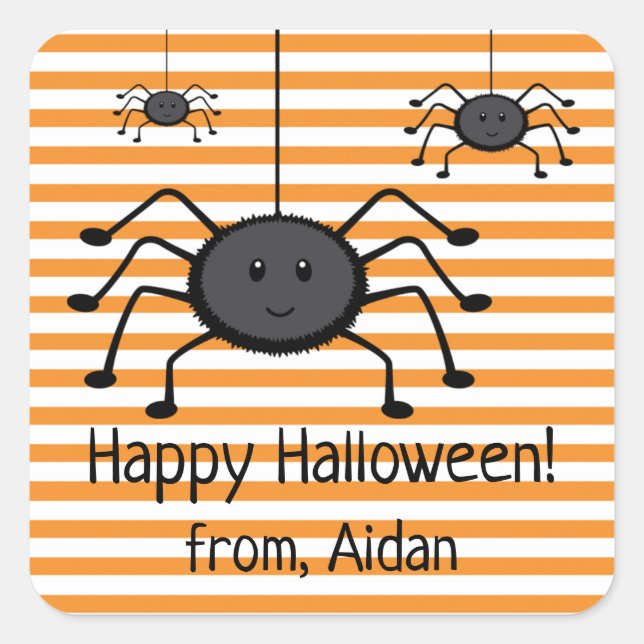 Adesivo Quadrado Vestido de Halloween das Aranhas Spooky (Frente)