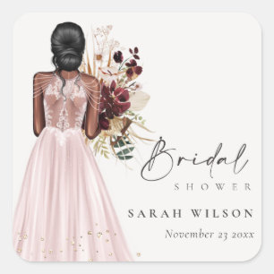 Adesivo Quadrado Vestido de Noiva Elegante Boho Blush Festa de Noiv