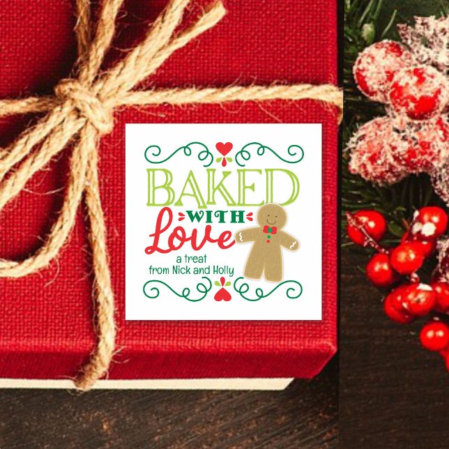 Adesivo Quadrado Vestido de Pão de Gengibre Festivo (Criador carregado)