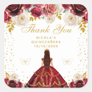 Adesivo Quadrado Vestido Floral Vermelho Princesa Quinceañera