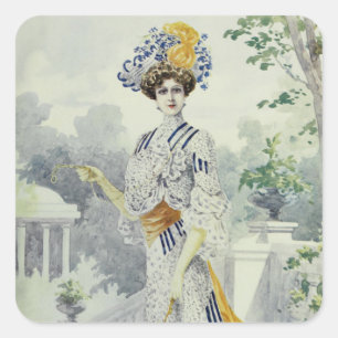 Adesivo Quadrado Vestido Forma-Branco francês do Senhora-Vintage d