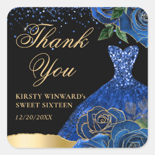 Adesivo Quadrado Vestido Lantejoulas Azul e Dourado Glam Rosas Swee