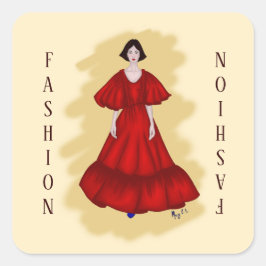 Adesivo Quadrado Vestido Vermelho Clássico com Arte de Humor Modern
