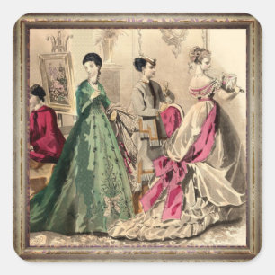Adesivo Quadrado Vestido Vitoriano Com Vinheta Retangular de Arco R