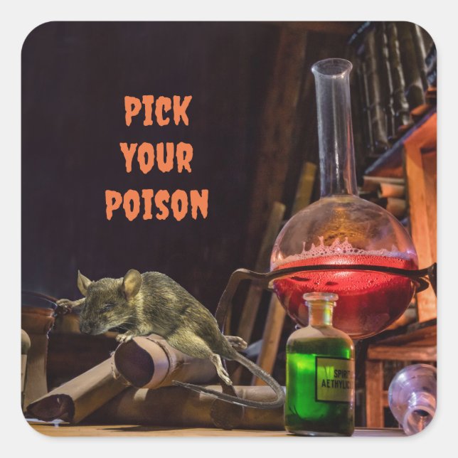 Adesivo Quadrado Vestígios De Halloween, Escolha Seu Veneno (Frente)