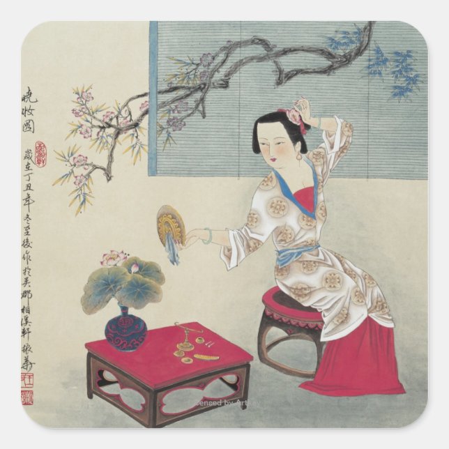 Adesivo Quadrado Vestir-se de manhã (Frente)