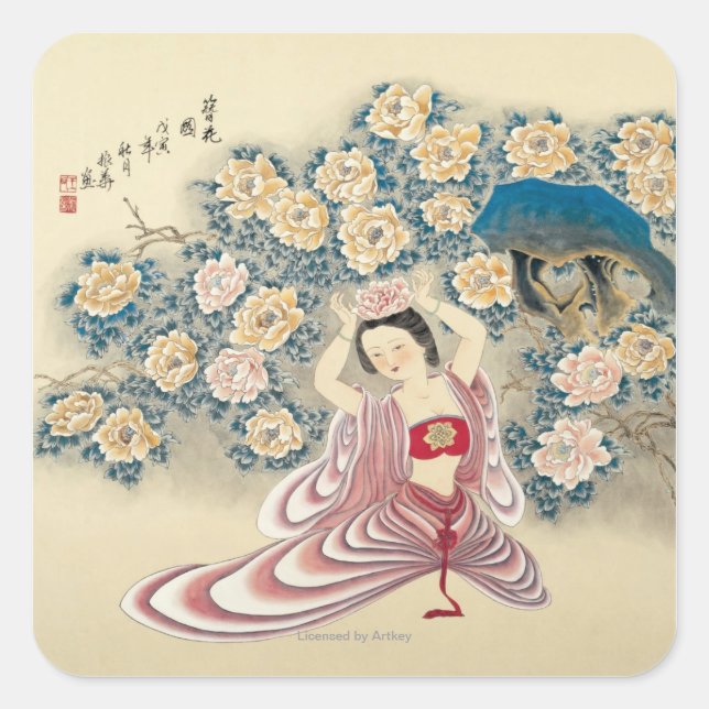 Adesivo Quadrado Vestir uma flor na cabeça (Frente)