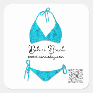 Adesivo Quadrado Vestuário Boutique Código Qr Rosa Blue Bikini