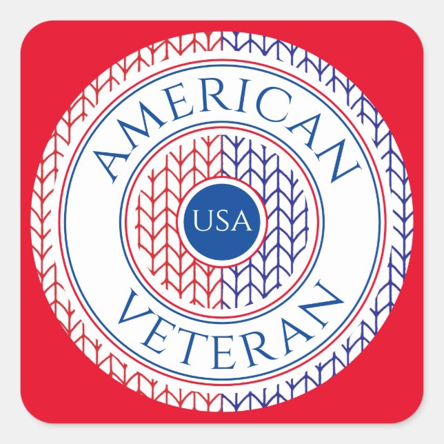 Adesivo Quadrado VETERAN AMERICAN Small Square Stickers / Vermelho (Frente)
