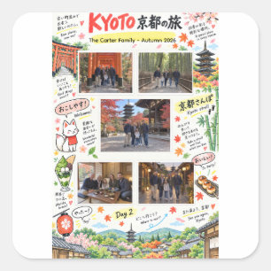 Adesivo Quadrado Viagem a Kyoto Japão 5 Colagem de Fotos Zine de Vi