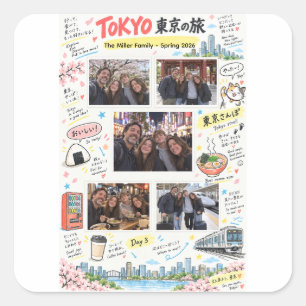 Adesivo Quadrado Viagem a Tóquio Japão 5 Colagem de Fotos Zine de V