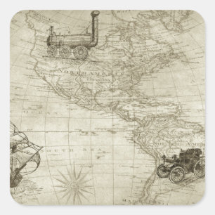 Adesivo Quadrado Viagem antigo velho do mapa dos Estados Unidos do