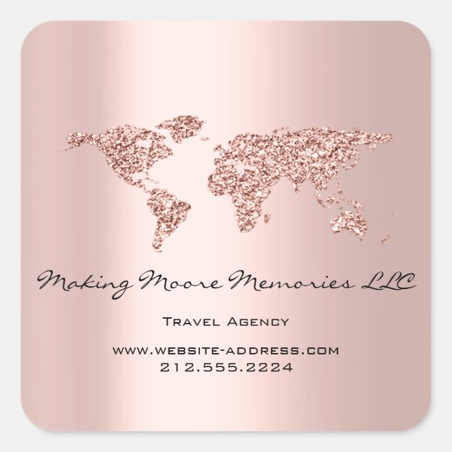 Adesivo Quadrado Viagem Blogger Agency Earth Globe Rosa Glitter Bus (Frente)